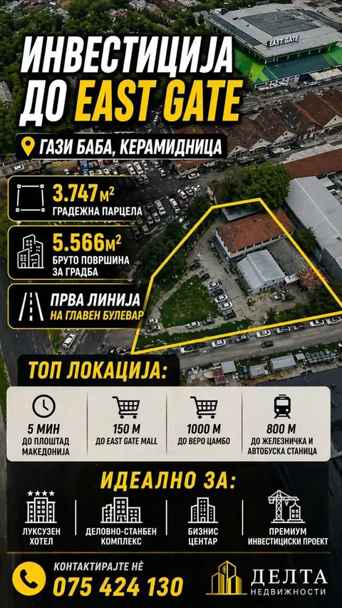 Одлична инвестициска можност, градежна парцела кај Ист Гејт Мол