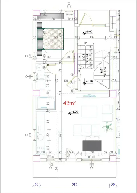 Двособен стан во изградба со 1 спална, Центар – 42 м²