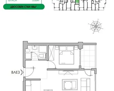Novi stanovi vo gradba Sveti Nikole - 44m2 - 11m2